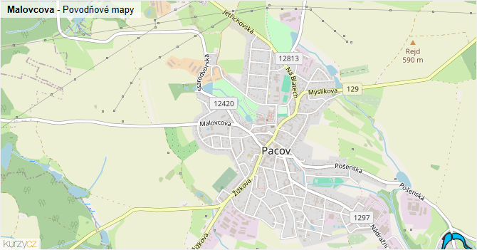 Malovcova - záplavové mapy stoleté vody