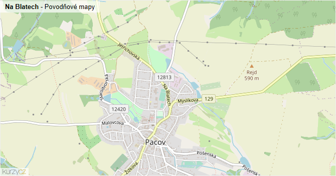 Na Blatech - záplavové mapy stoleté vody