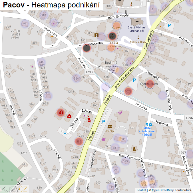 Mapa Pacov - Firmy v části obce.