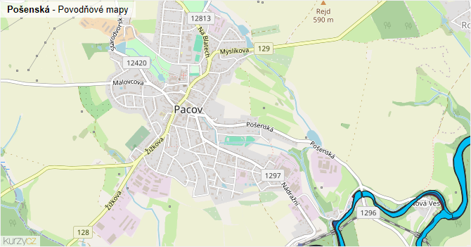 Pošenská - záplavové mapy stoleté vody