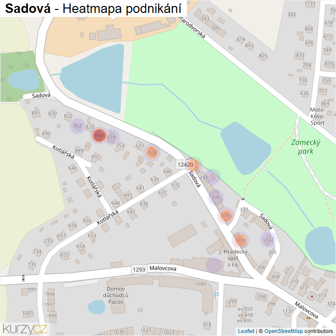 Mapa Sadová - Firmy v ulici.