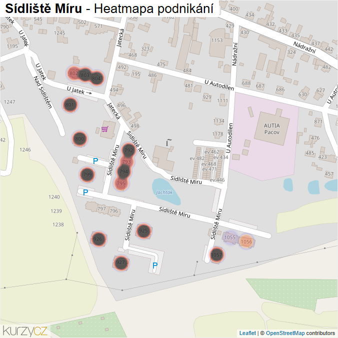 Mapa Sídliště Míru - Firmy v ulici.