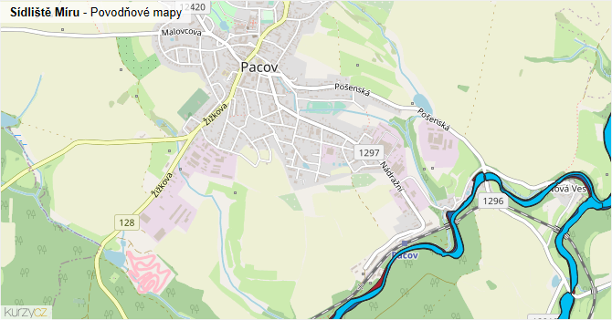 Sídliště Míru - záplavové mapy stoleté vody