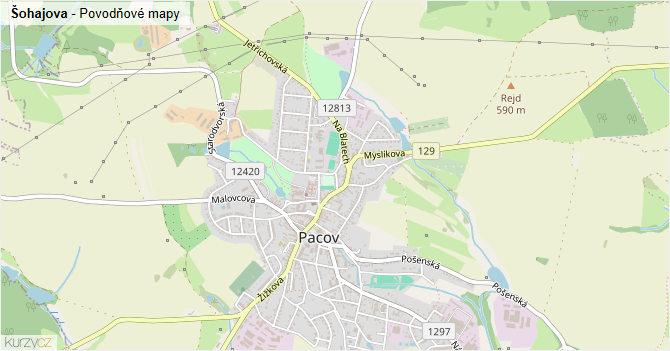Šohajova - záplavové mapy stoleté vody