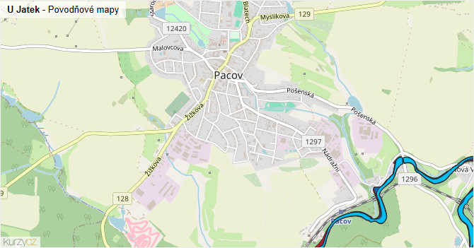 U Jatek - záplavové mapy stoleté vody