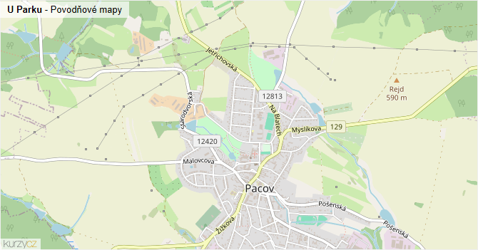 U Parku - záplavové mapy stoleté vody