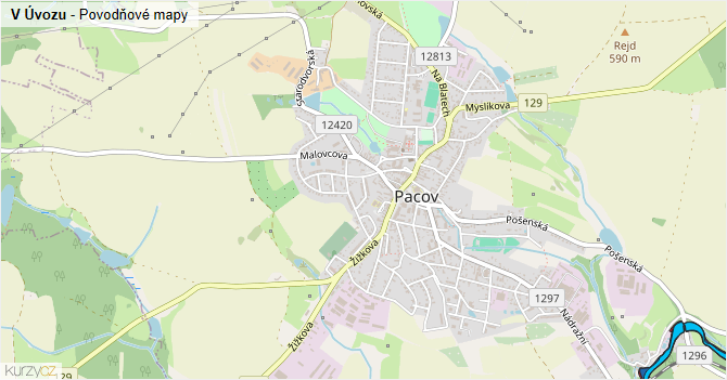 V Úvozu - záplavové mapy stoleté vody