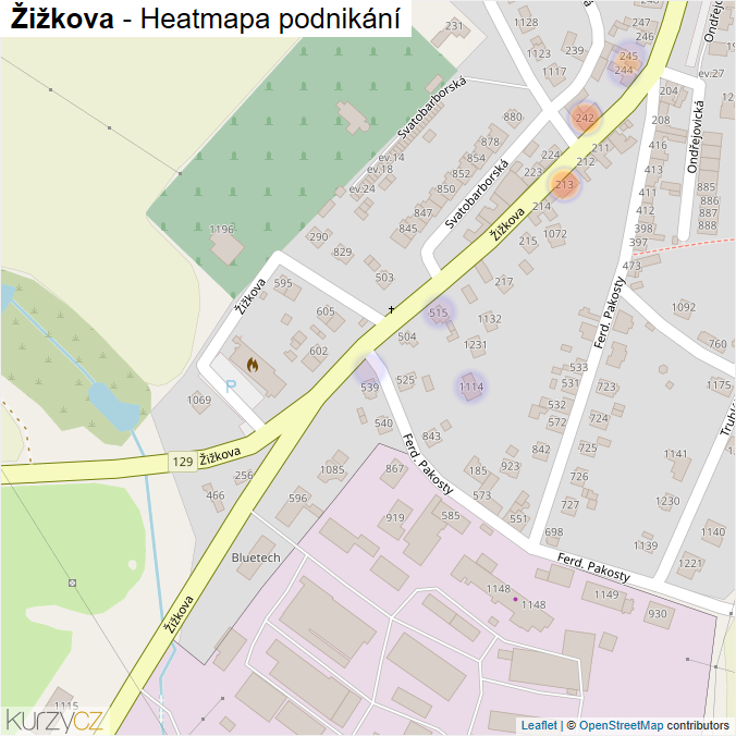 Mapa Žižkova - Firmy v ulici.