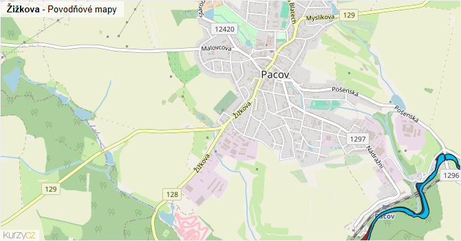 Žižkova - záplavové mapy stoleté vody