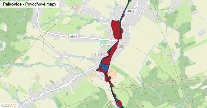Palkovice - záplavové mapy stoleté vody