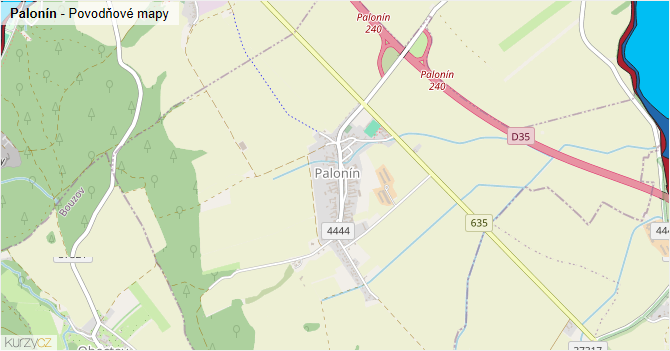 Palonín - záplavové mapy stoleté vody