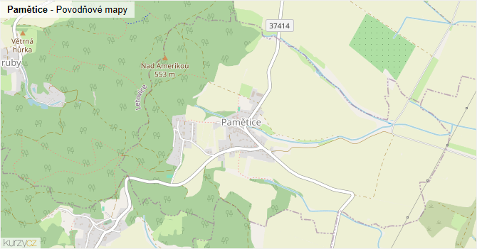 Pamětice - záplavové mapy stoleté vody