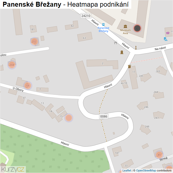 Mapa Panenské Břežany - Firmy v obci.