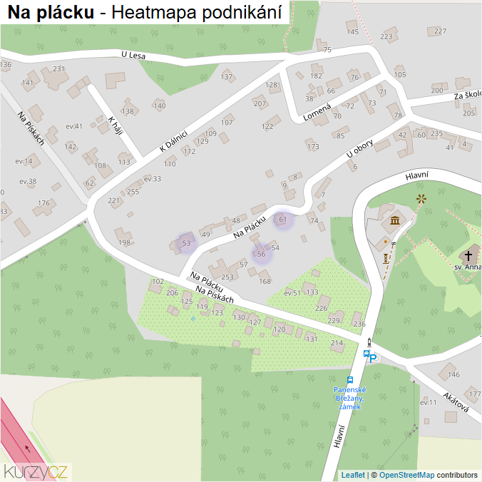 Mapa Na plácku - Firmy v ulici.