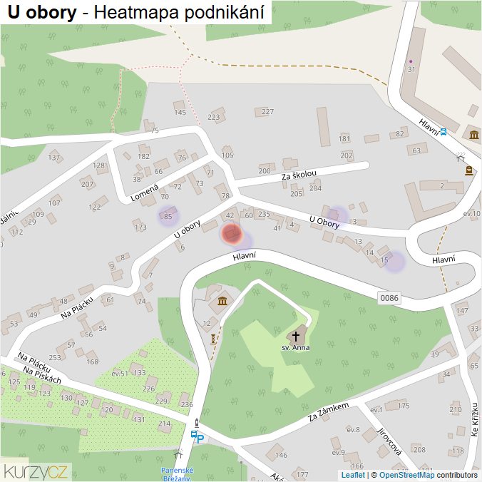 Mapa U obory - Firmy v ulici.