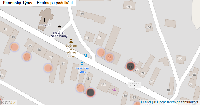Panenský Týnec - mapa podnikání