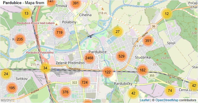 Pardubice - mapa firem