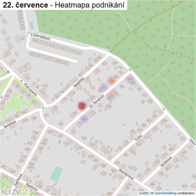 Mapa 22. července - Firmy v ulici.