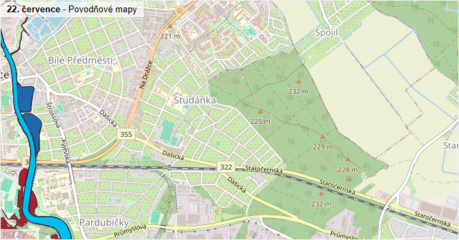 22. července - záplavové mapy stoleté vody
