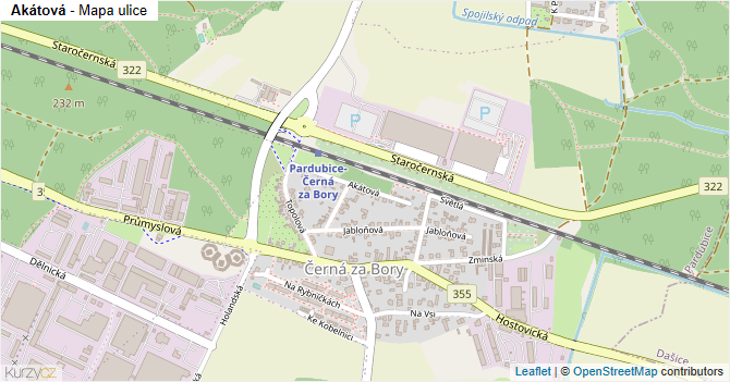 Akátová - mapa ulice
