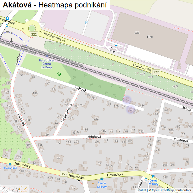Mapa Akátová - Firmy v ulici.