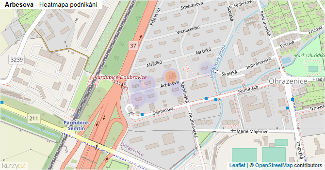Arbesova - mapa podnikání