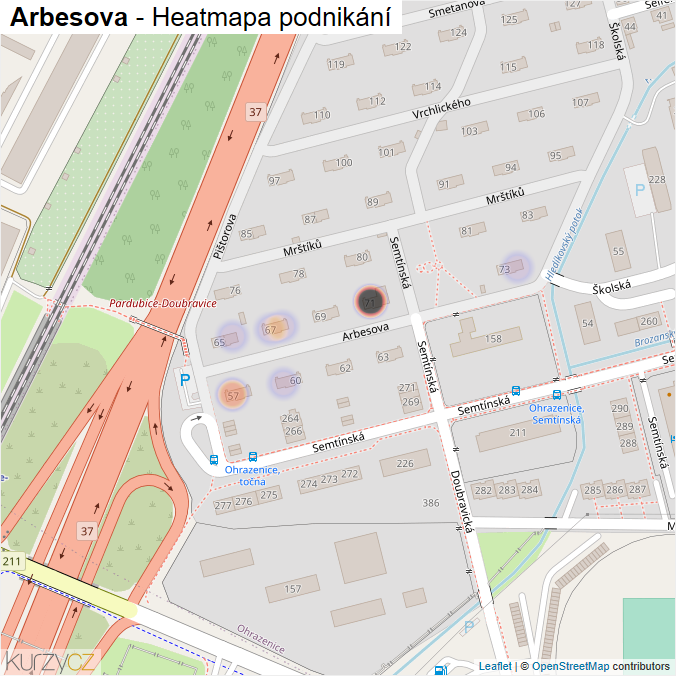 Mapa Arbesova - Firmy v ulici.