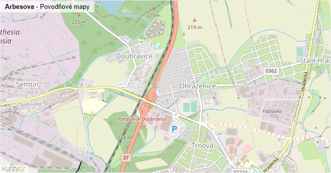 Arbesova - záplavové mapy stoleté vody
