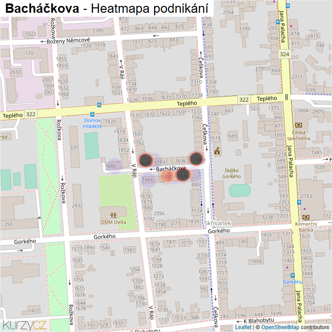 Mapa Bacháčkova - Firmy v ulici.