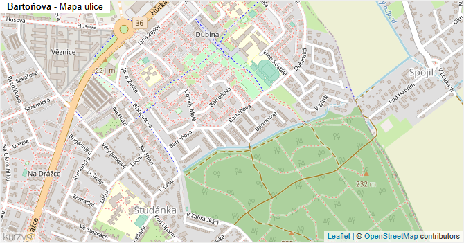Bartoňova - mapa ulice
