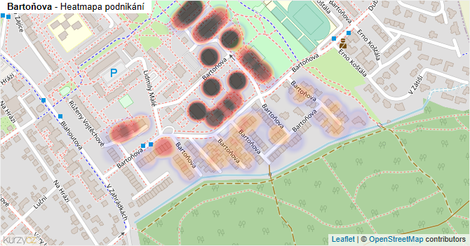 Bartoňova - mapa podnikání