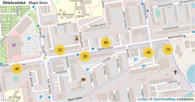 Bělehradská - mapa firem