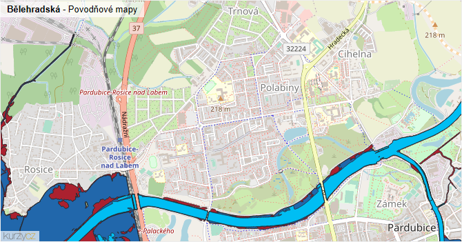 Bělehradská - záplavové mapy stoleté vody