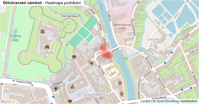 Bělobranské náměstí - mapa podnikání