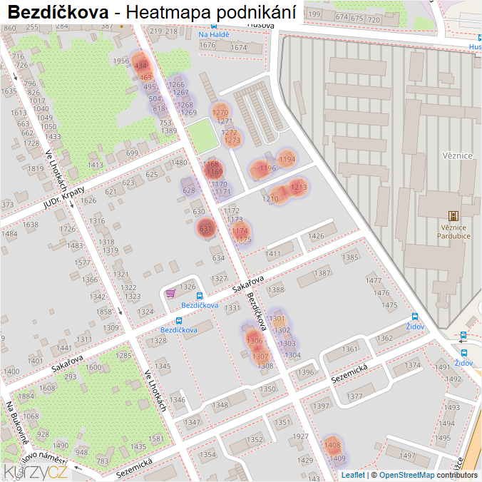Mapa Bezdíčkova - Firmy v ulici.