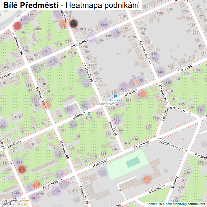 Mapa Bílé Předměstí - Firmy v části obce.