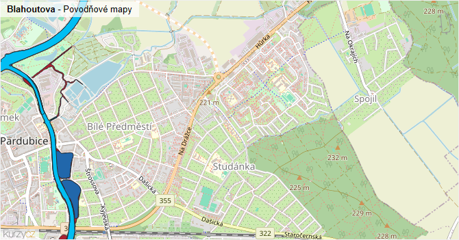 Blahoutova - záplavové mapy stoleté vody
