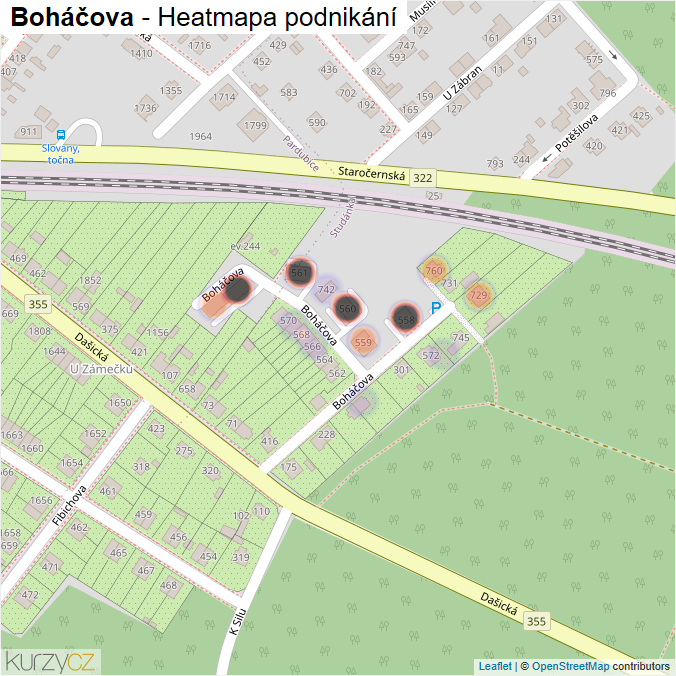 Mapa Boháčova - Firmy v ulici.