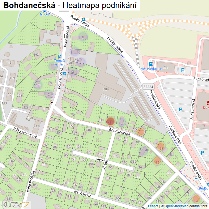 Mapa Bohdanečská - Firmy v ulici.