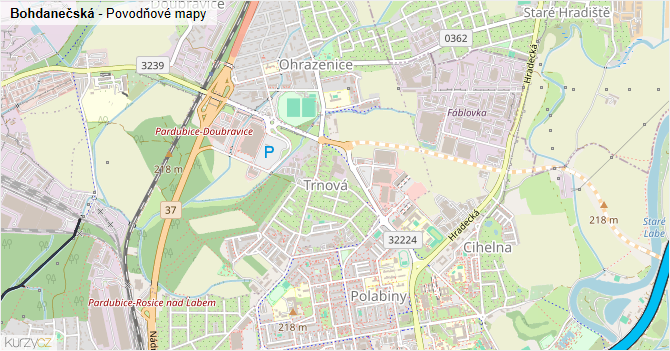 Bohdanečská - záplavové mapy stoleté vody