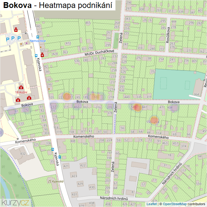 Mapa Bokova - Firmy v ulici.