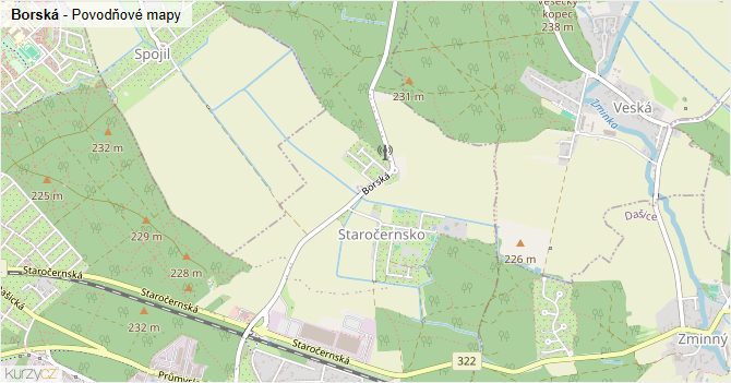 Borská - záplavové mapy stoleté vody