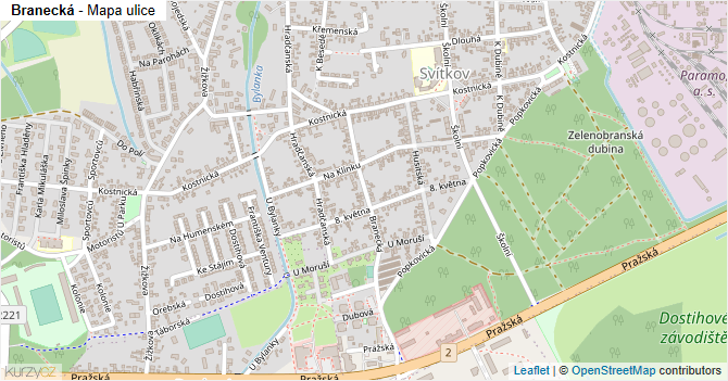 Branecká - mapa ulice