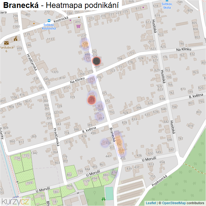 Mapa Branecká - Firmy v ulici.