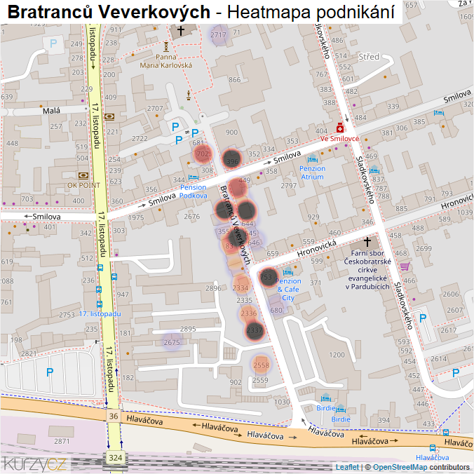 Mapa Bratranců Veverkových - Firmy v ulici.