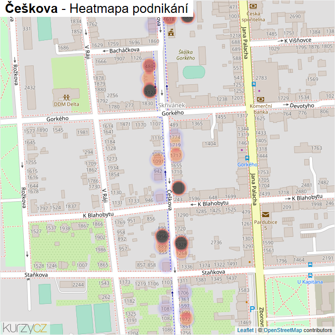 Mapa Češkova - Firmy v ulici.