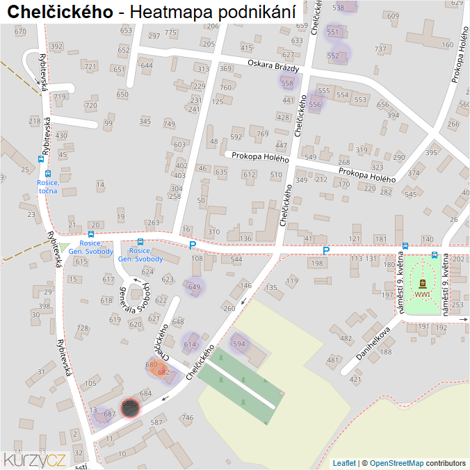 Mapa Chelčického - Firmy v ulici.
