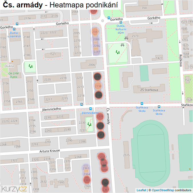 Mapa Čs. armády - Firmy v ulici.