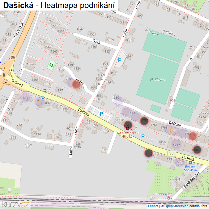 Mapa Dašická - Firmy v ulici.