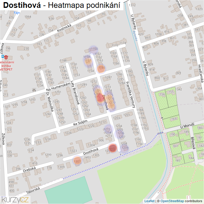 Mapa Dostihová - Firmy v ulici.